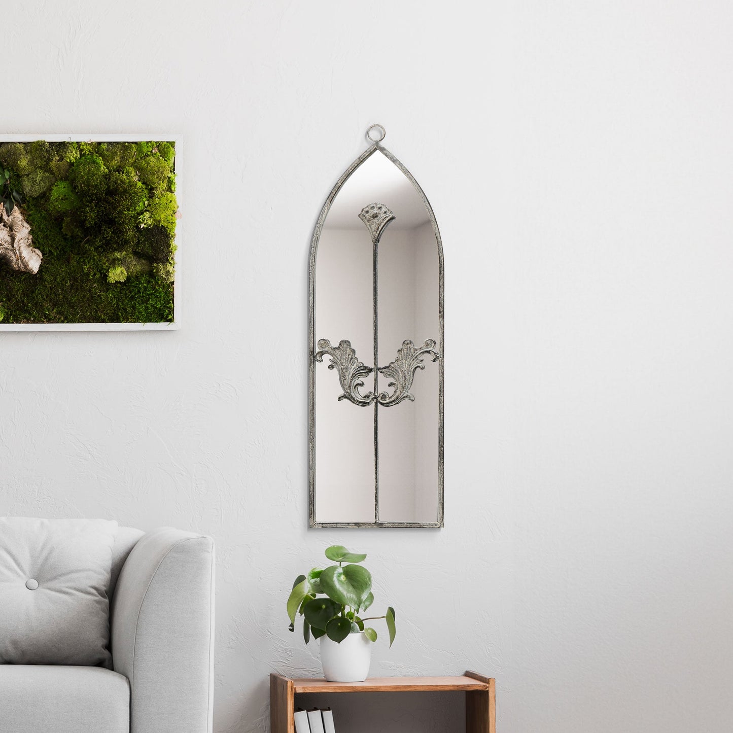 The Perry - Concrete Colour Metal Framed Arched Wall Mirror 24x 8 (60 X 20CM)