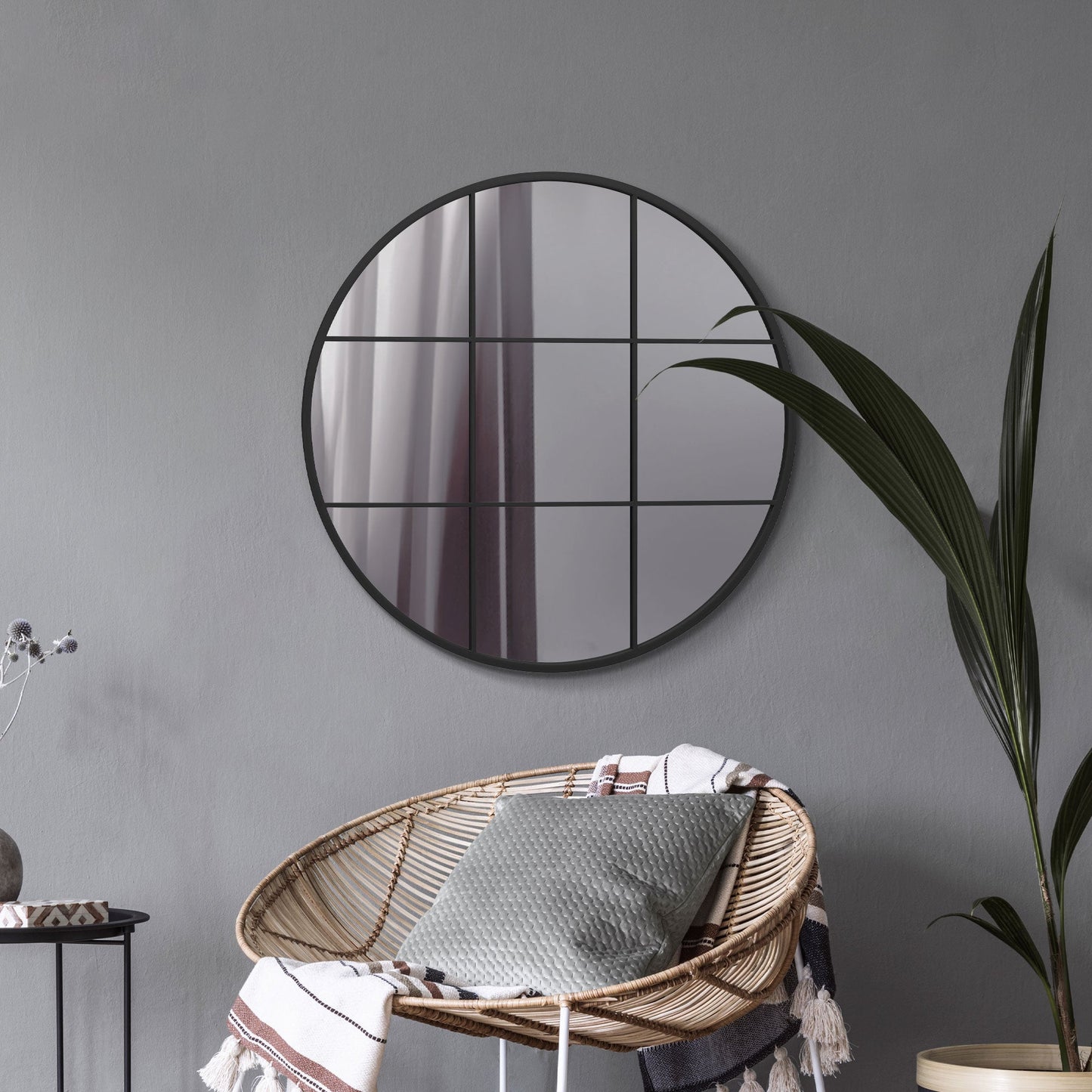 The Alora - Black Metal Framed Round Window Wall Mirror 31 X 31 (80x80CM)