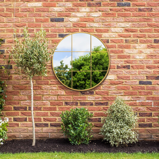 The Alora - Gold Metal Frame Round Window Garden Wall Mirror 31x31 80x80CM