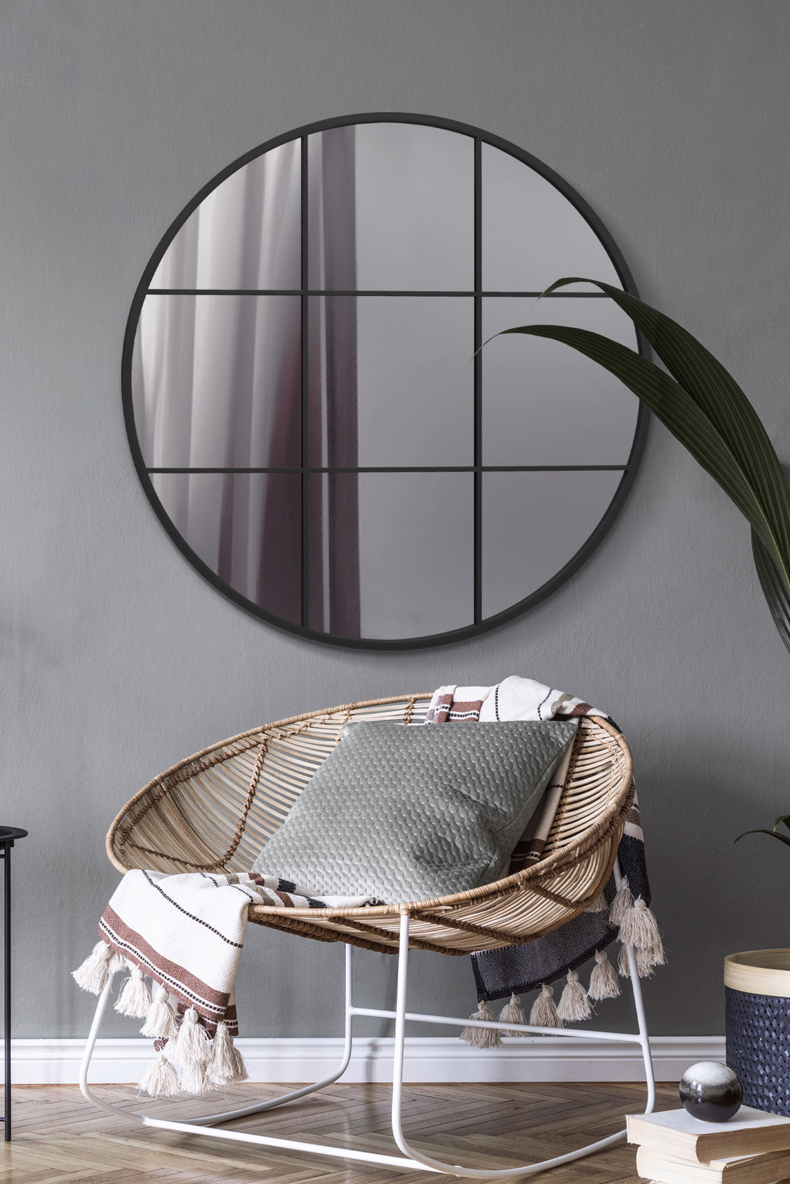 The Alora - Black Metal Framed Round Window Wall Mirror 39 X 39 (100x100CM)