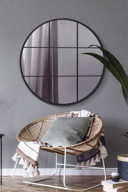 The Alora - Black Metal Framed Round Window Wall Mirror 39 X 39 (100x100CM)