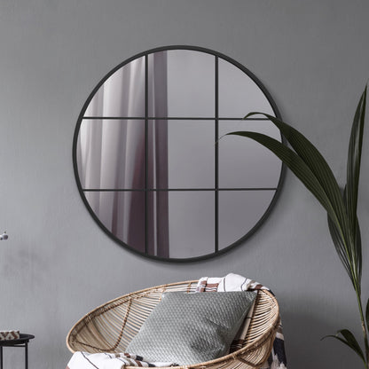 The Alora - Black Metal Framed Round Window Wall Mirror 39 X 39 (100x100CM)