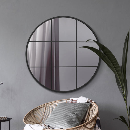The Alora - Black Metal Framed Round Window Wall Mirror 39 X 39 (100x100CM)