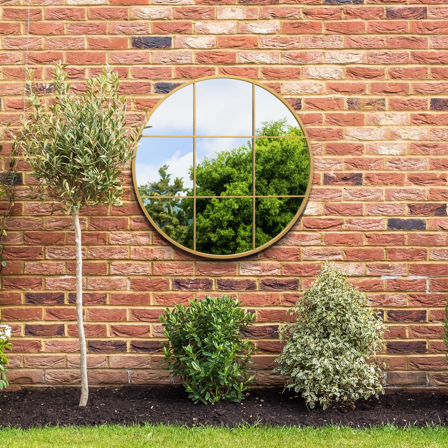 The Alora - Gold Metal Frame Round Garden Wall Mirror 39 x 39 (100x100CM)