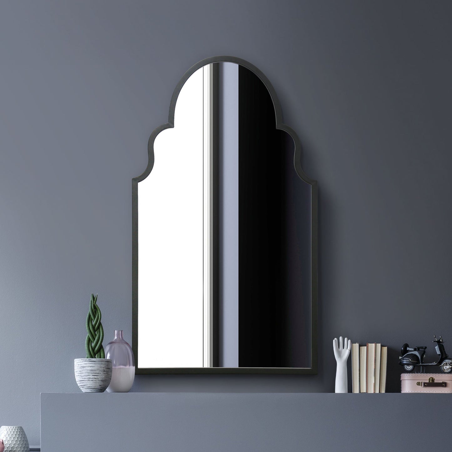 The Perry - Black Metal Framed Arched Wall Mirror 41 X 24 (104CM X 61CM)