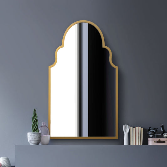 The Perry - Gold Metal Framed Arched Wall Mirror 41 X 24 (104CM X 61CM)