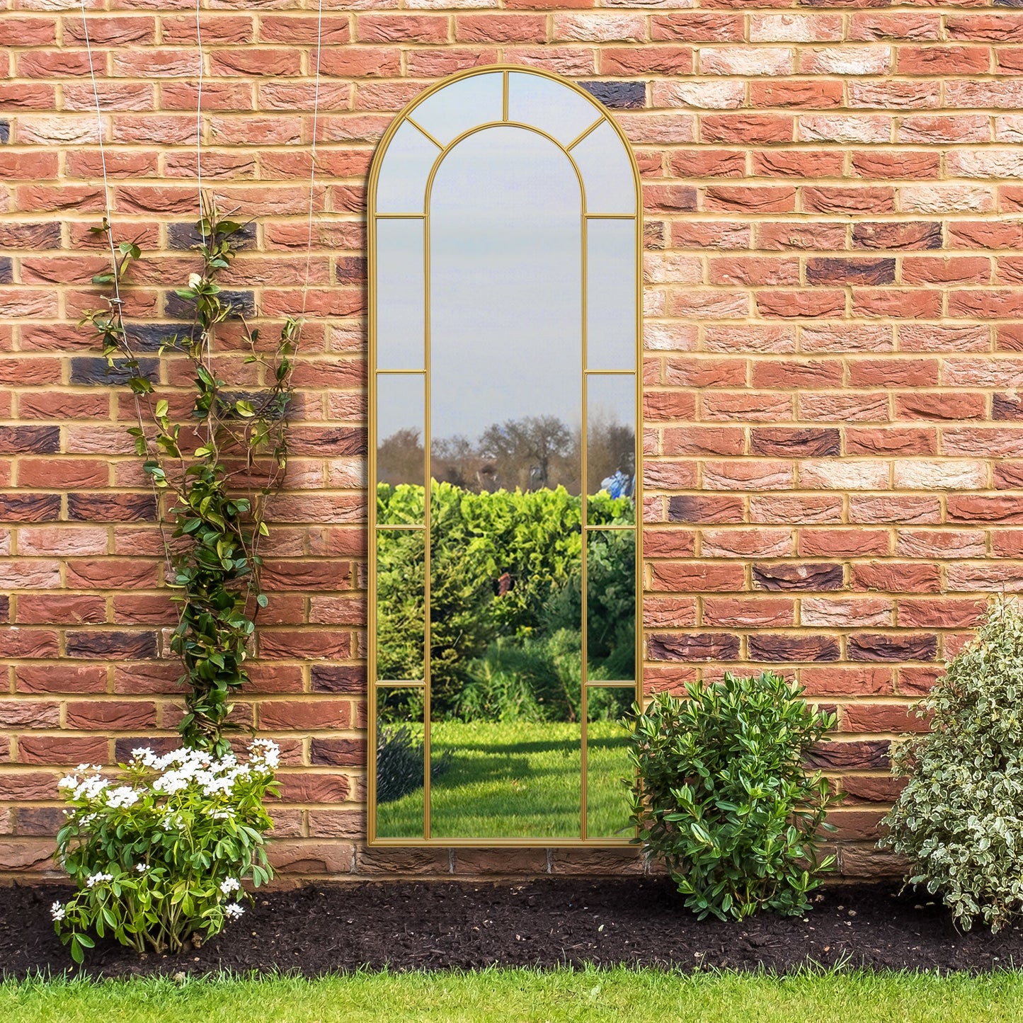 The Perry - Gold Framed Arched Leaner Garden Wall Mirror 67 X 24 (170CM X 60CM)