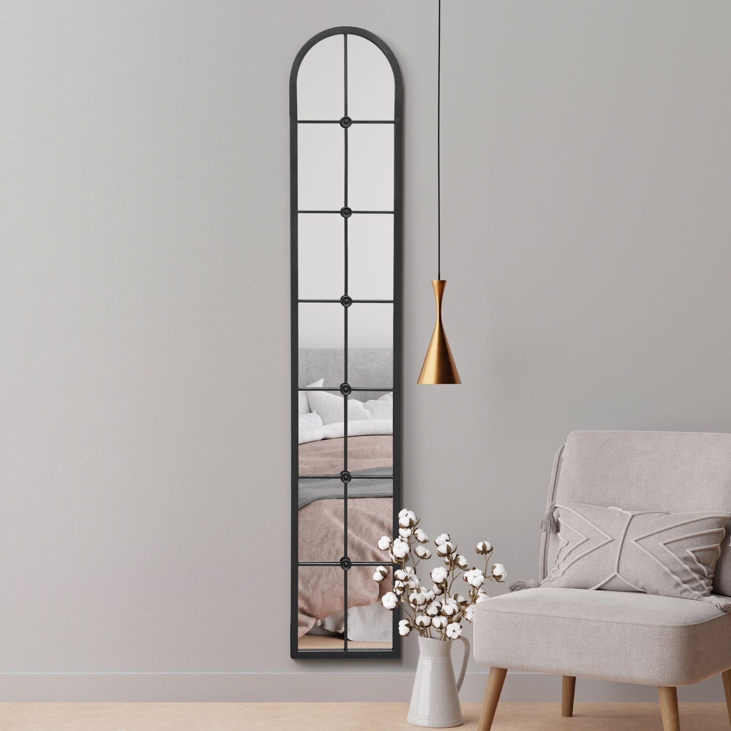 The Perry - Black Framed Arched Leaner Wall Mirror 67 X 12 (170CM X 30CM)