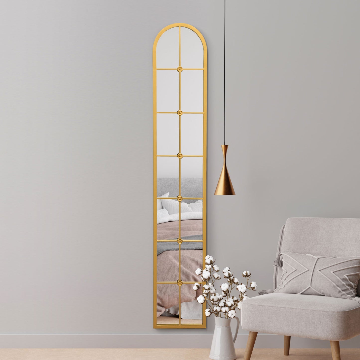 The Perry - Gold Framed Arched Leaner Wall Mirror 67 X 12 (170CM X 30CM)
