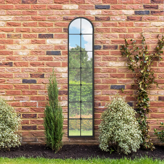 The Perry - Black Framed Arched Leaner Garden Wall Mirror 75 X 16 (190CM X 40CM)