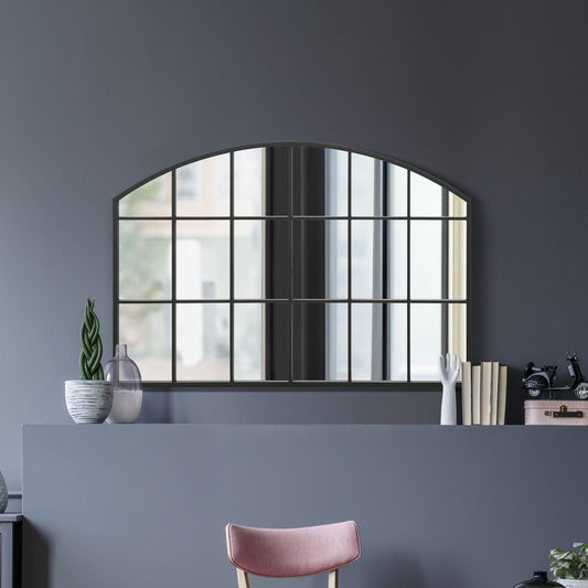The Perry - Black Framed Arched Wall Over Mantle Mirror 43 X 29 (110CM X 75CM)