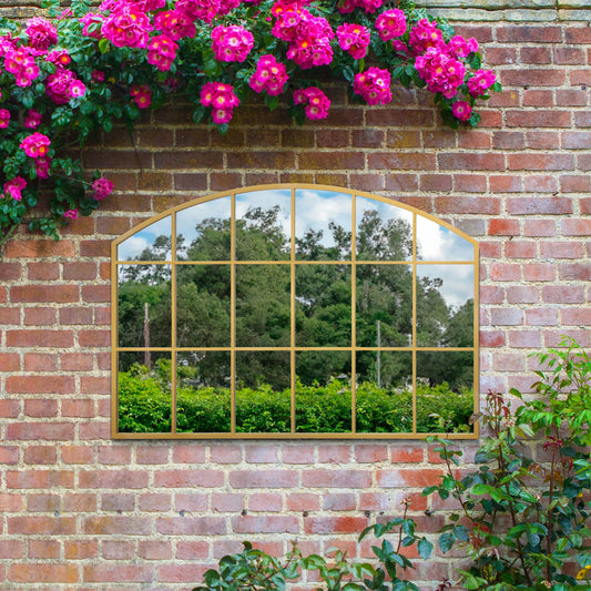 The Perry - Gold Framed Arched Wall Garden Mirror 43 X 29 (110CM X 75CM)