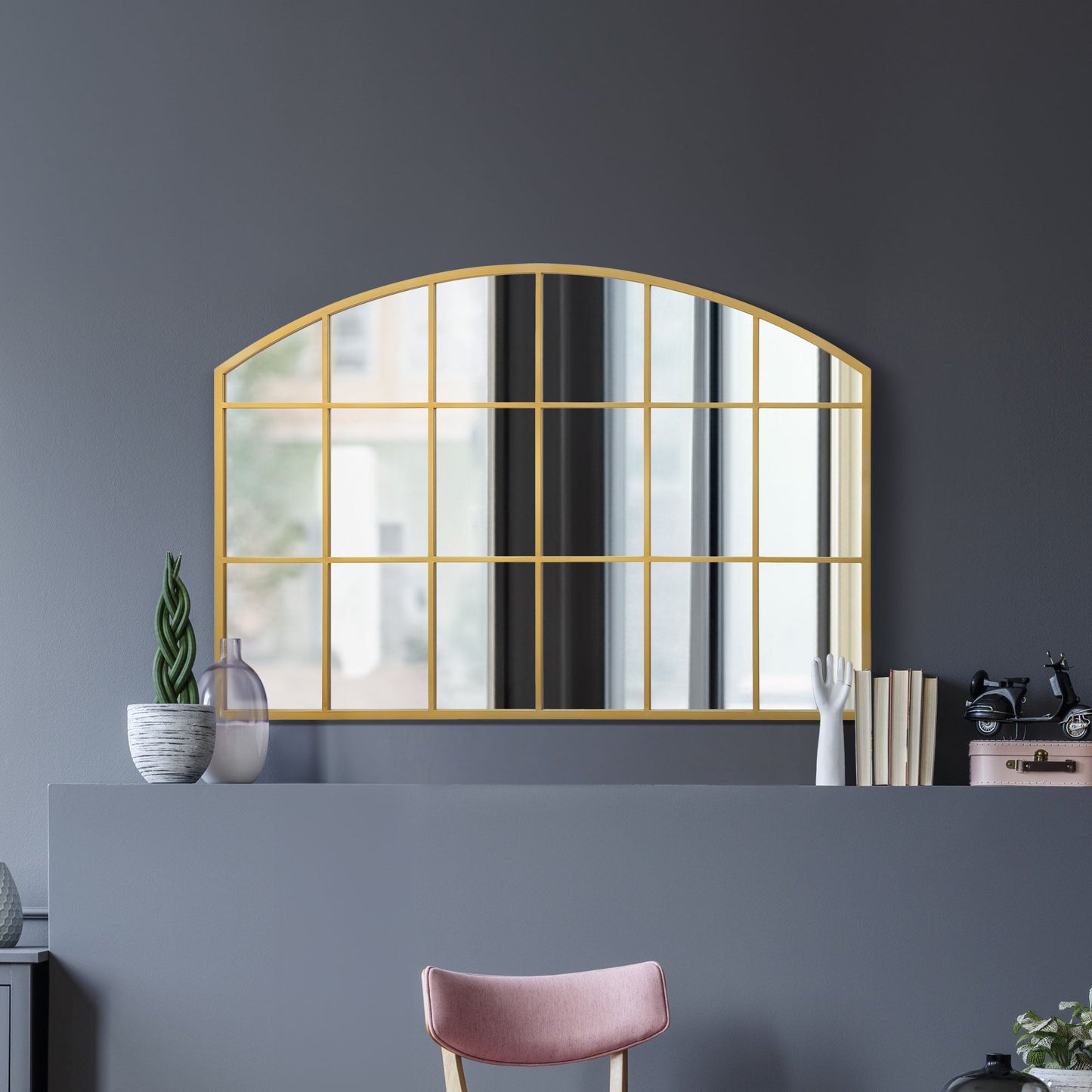 The Perry - Gold Framed Arched Wall Over Mantle Mirror 43 X 29 (110CM X 75CM)