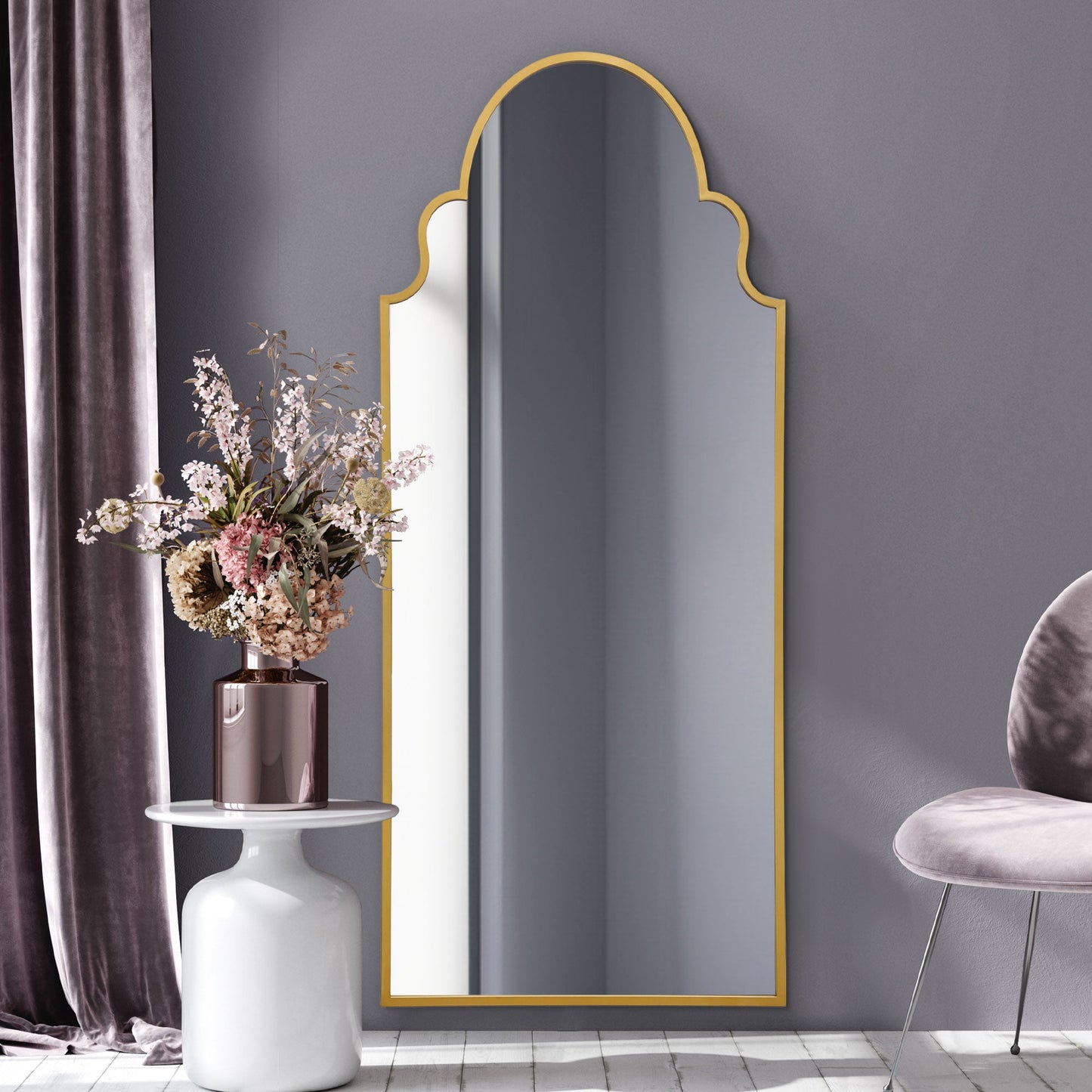 The Perry - Gold Framed Arched Leaner/Wall Mirror 79 X 33 (200CM X 85CM)