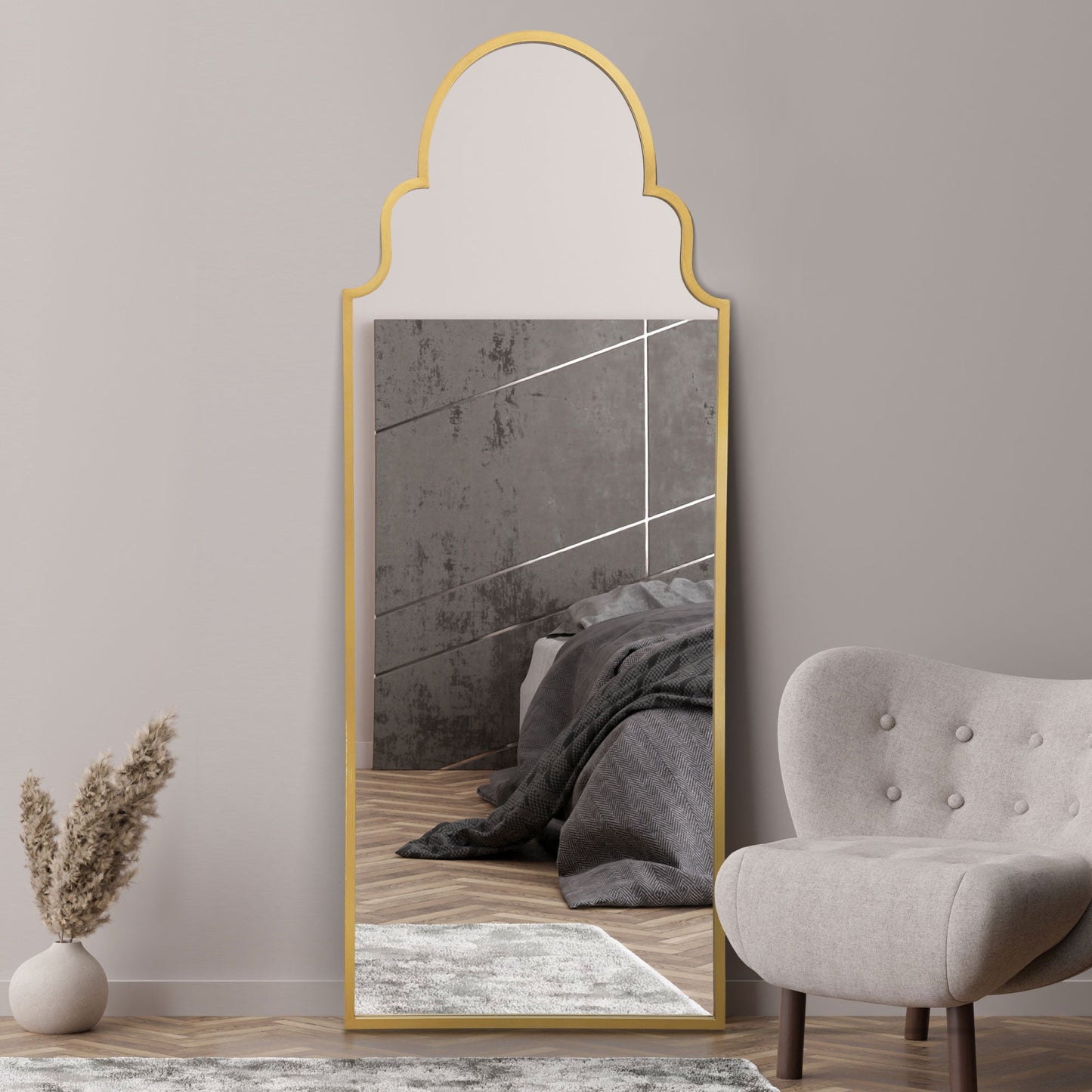 The Perry - Gold Framed Arched Leaner/Wall Mirror 71 X 28 (180CM X 70CM)