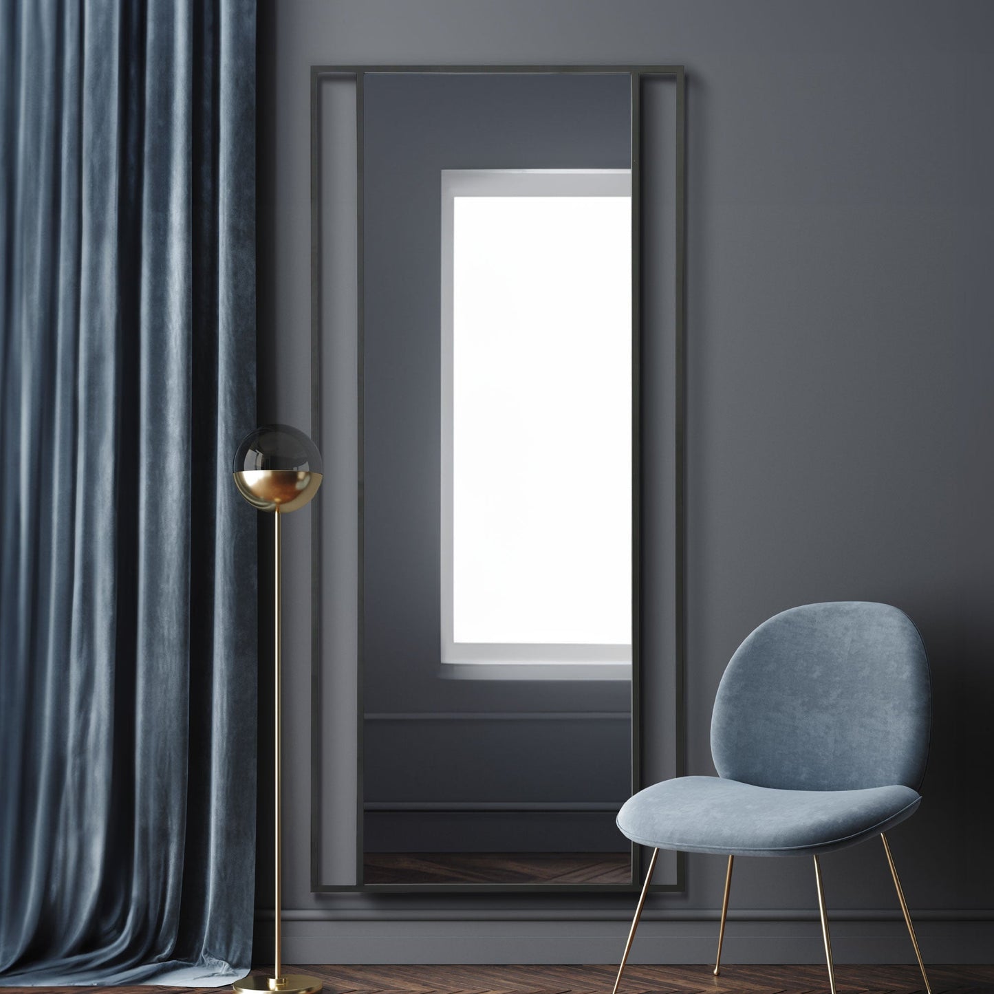 The Elma - Black Modern Wall and Leaner Mirror 79 X 35 (200 x 90CM)