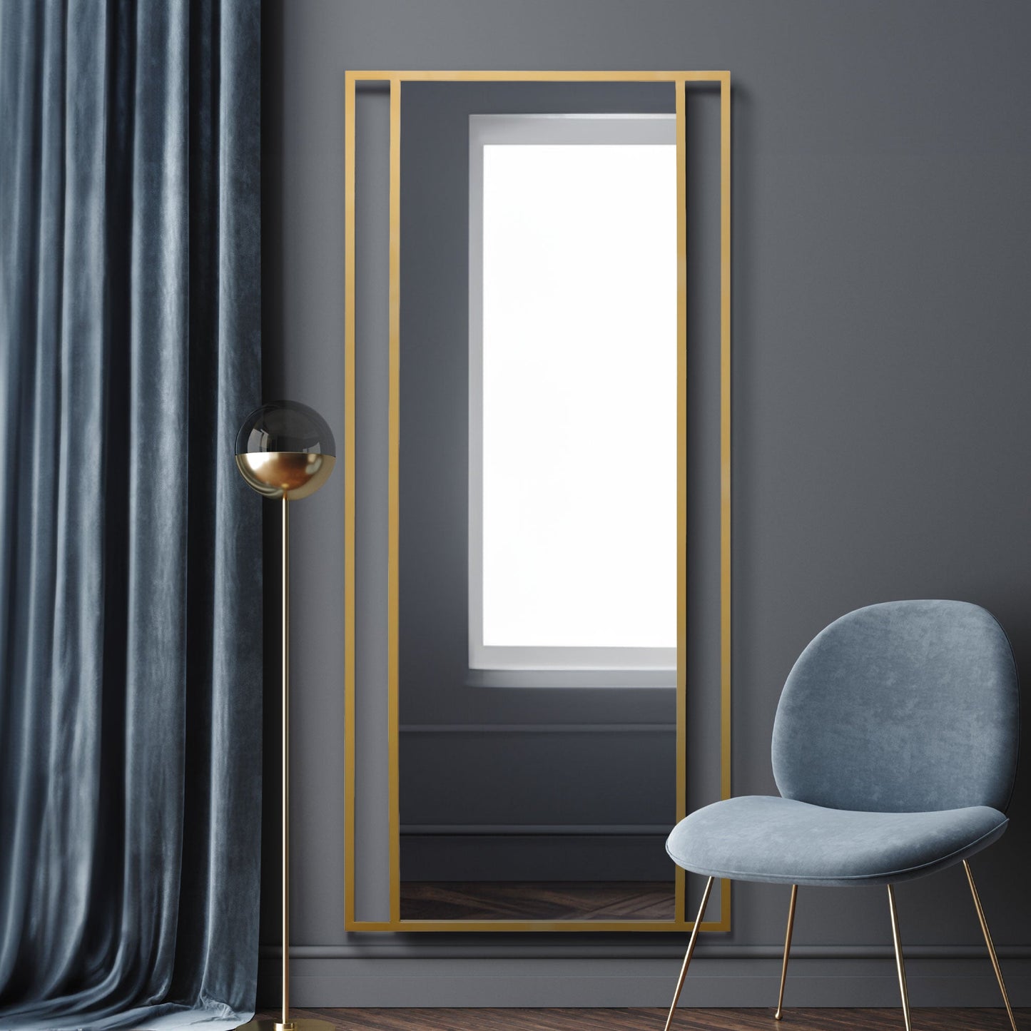 The Elma - Gold Modern Wall and Leaner Mirror 71 X 31 (180 x 80CM)