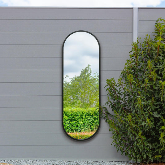 The Sadie - New Black Metal Framed Double Arched Garden Wall Mirror 63 X 22 (160CM X 55CM) Suitable for Outside and Inside