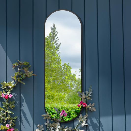 The Sadie - New Black Metal Framed Double Arched Garden Wall Mirror 71 X 24 (180CM X 60CM) Suitable for Outside and Inside