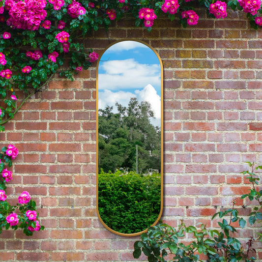 The Sadie - New Gold Metal Framed Double Arched Garden Wall Mirror 71 X 24 (180CM X 60CM) Suitable for Outside and Inside