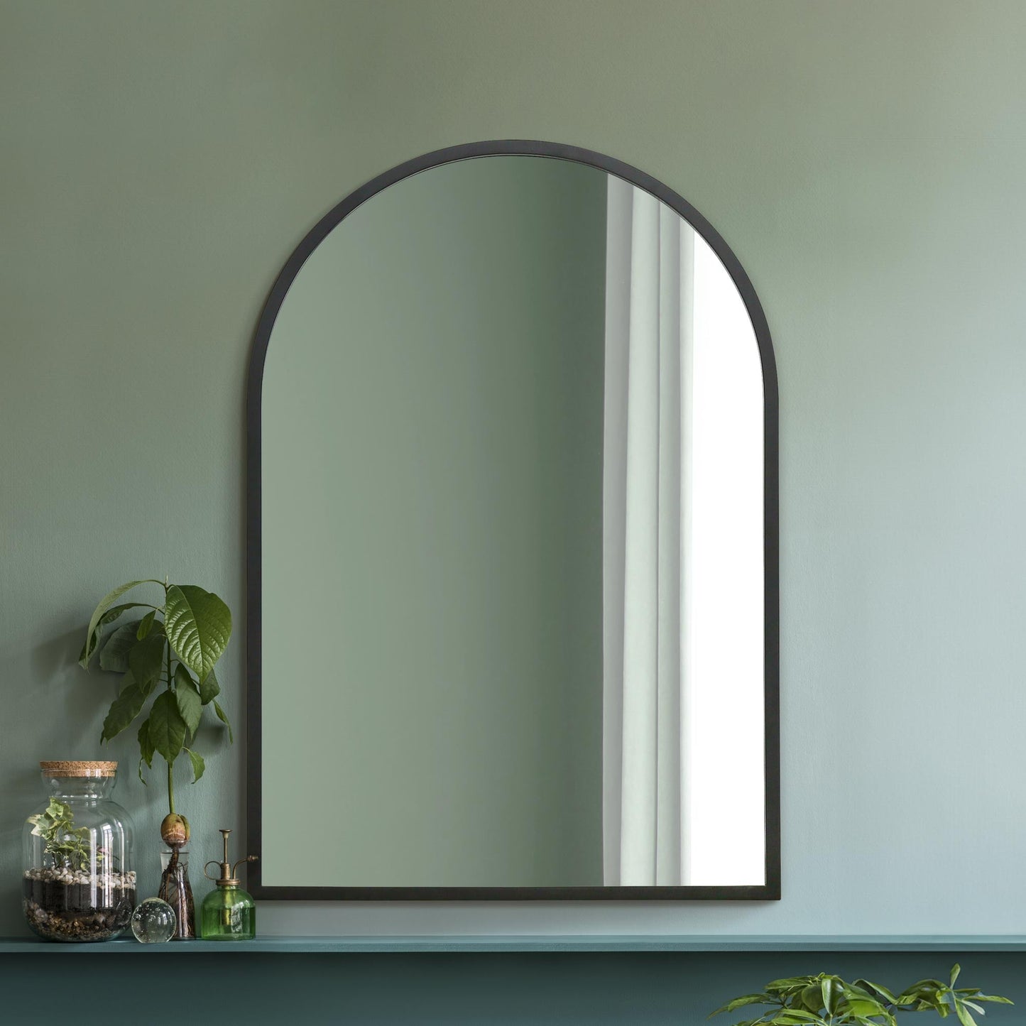 The Perry - Black Metal Framed Arched Wall Mirror 39 X 27 (100CM X 70CM). Suitable for Inside and Outside!