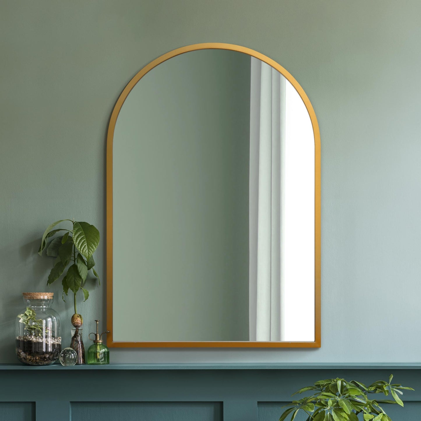 The Perry - Gold Metal Framed Arched Wall Mirror 39 X 27 (100CM X 70CM). Suitable for Inside and Outside!