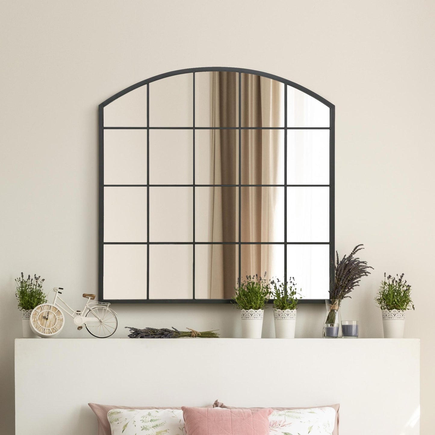 The Perry - Black Framed Arched Window Leaner/Wall Mirror 39 X 39 (100x100CM) Suitable for Inside and Outside!