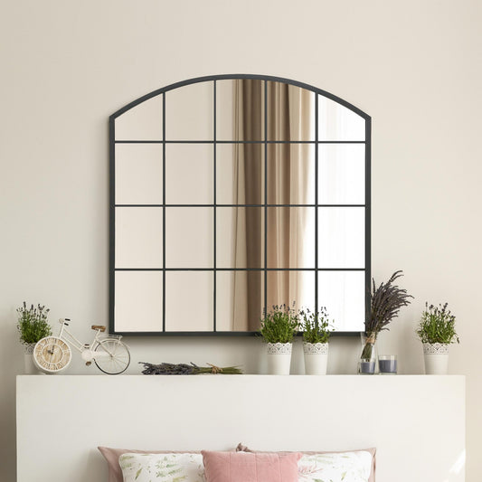 The Perry - Black Framed Arched Window Leaner/Wall Mirror 39 X 39 (100x100CM) Suitable for Inside and Outside!