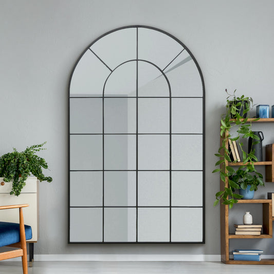 The Perry - Black Framed Arched Window Leaner/Wall Mirror 75 X 47 (190x120CM) Suitable for Inside and Outside!