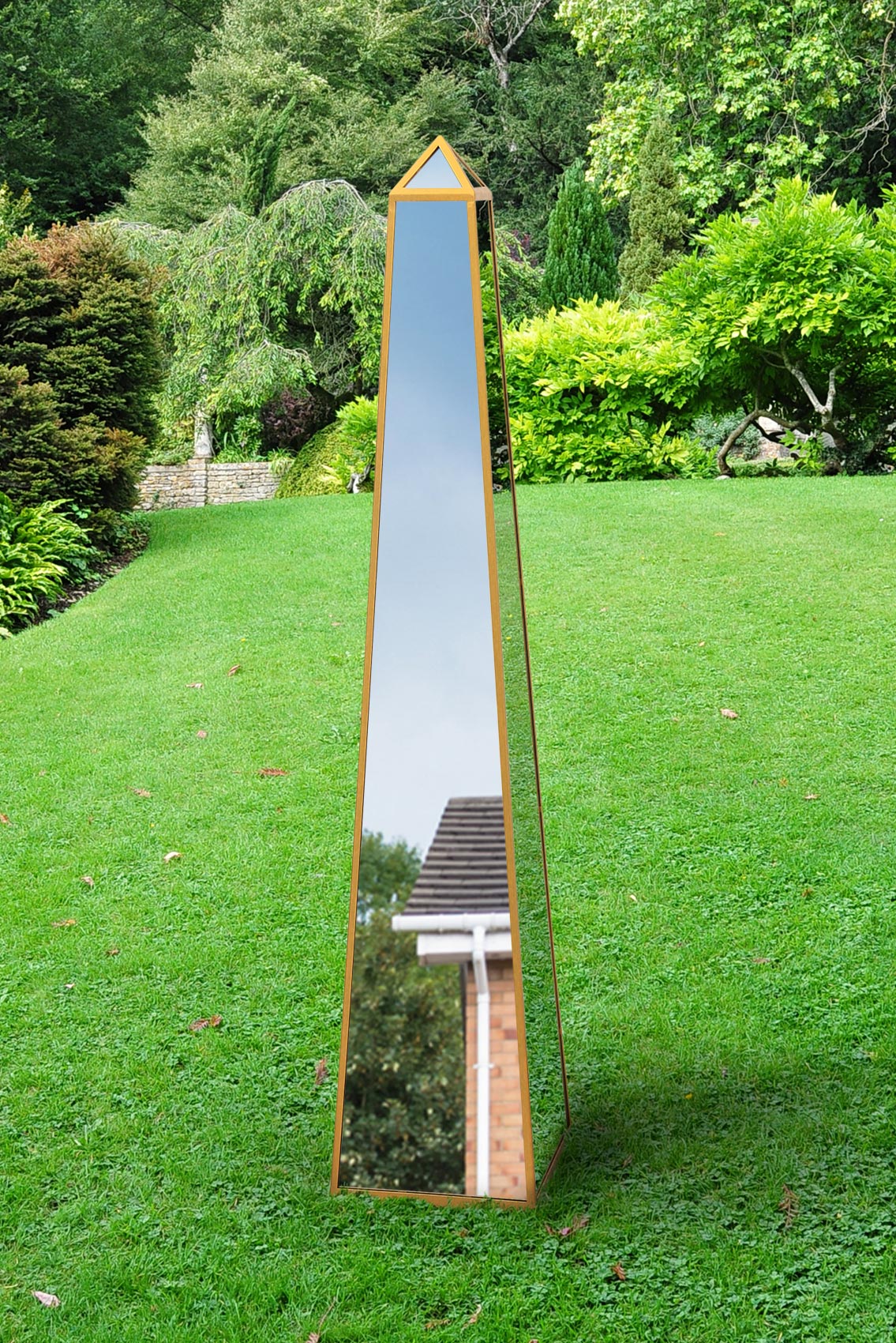 The Sable - New Gold Metal Edged Mirrored Garden Ornament 59 X 12 X 12 (150CM X 30CM X 30CM)