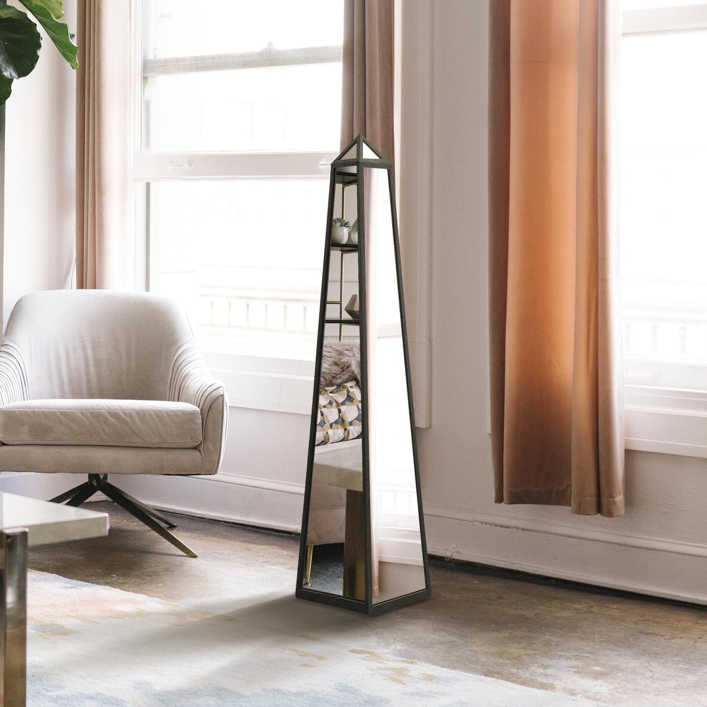 The Sable - New Black Metal Edged Mirrored Ornament 47 X 10 X 10 (120CM X 25CM X 25CM)