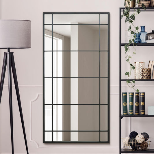 The Jonah - New Black Metal Framed Window Wall or Leaner Mirror 63 X 31 (160CM X 80CM)