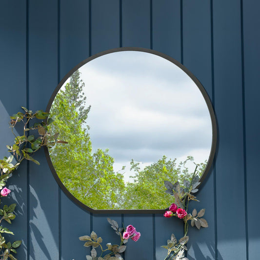 The Alora - Black Framed Flat Bottom Circular Garden Wall Mirror - Perfect for the Mantle! 33 X 31 (84CM X 80CM)