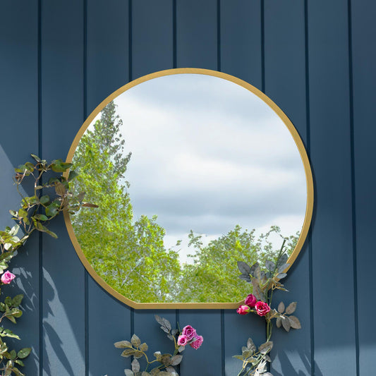 The Alora - Gold Framed Flat Bottom Circular Garden Wall Mirror - Perfect for the Mantle! 33 X 31 (84CM X 80CM)