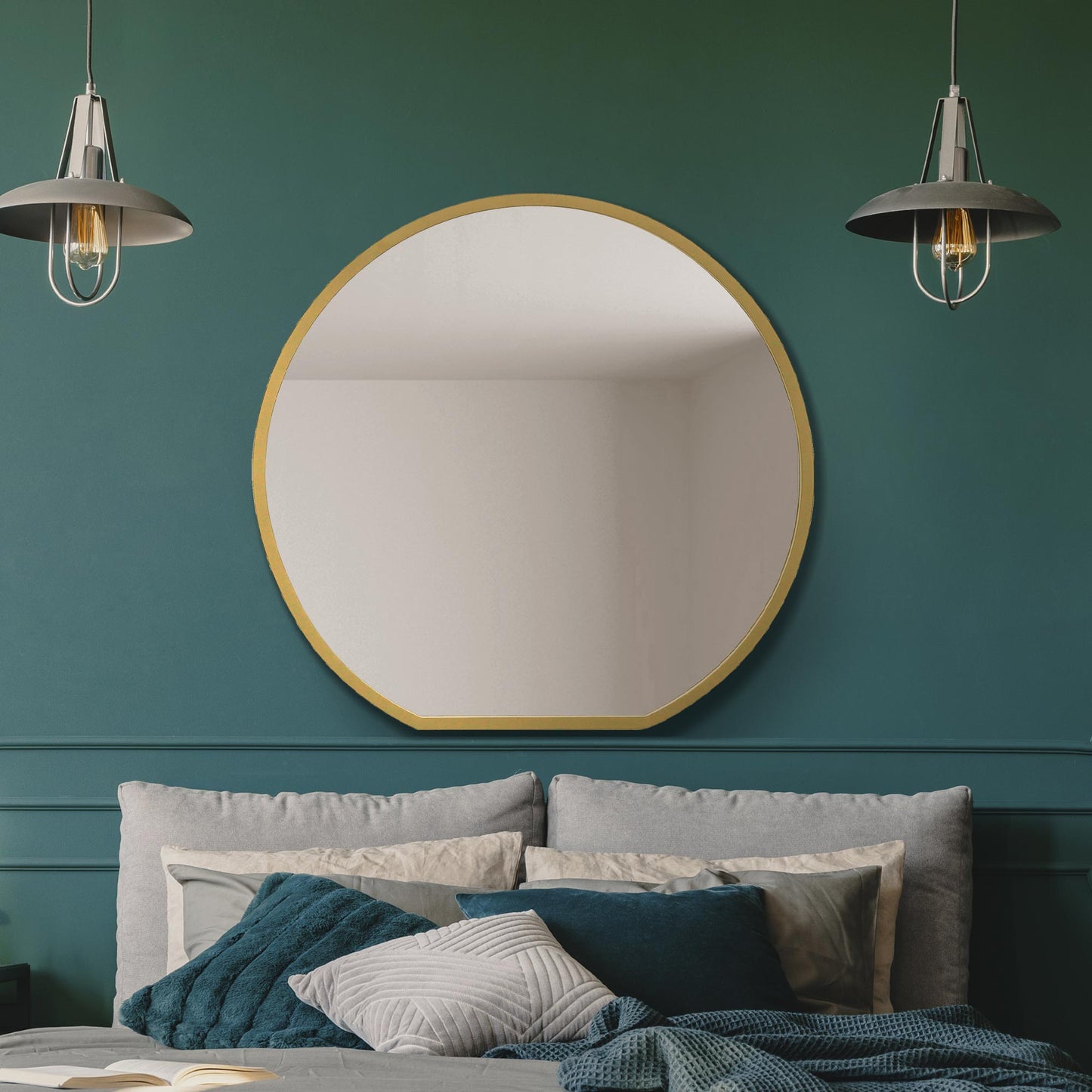 The Alora - Gold Framed Flat Bottom Circular Wall Mirror - Perfect for the Mantle! 33 X 31 (84CM X 80CM)