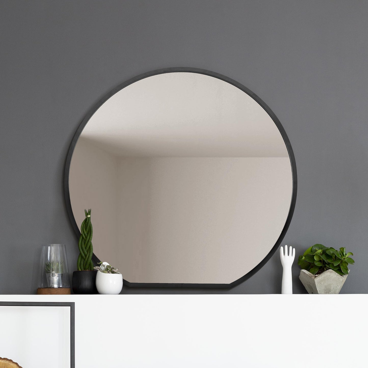 The Alora - Black Framed Flat Bottom Circular Wall Mirror - Perfect for the Mantle! 41 X 39 (105CM X 100CM)