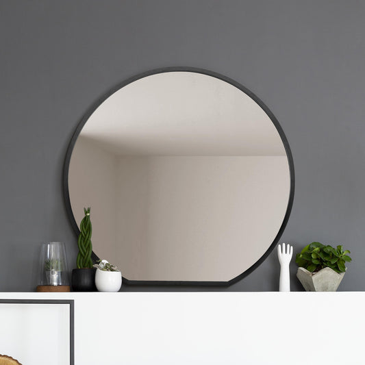 The Alora - Black Framed Flat Bottom Circular Wall Mirror - Perfect for the Mantle! 41 X 39 (105CM X 100CM)