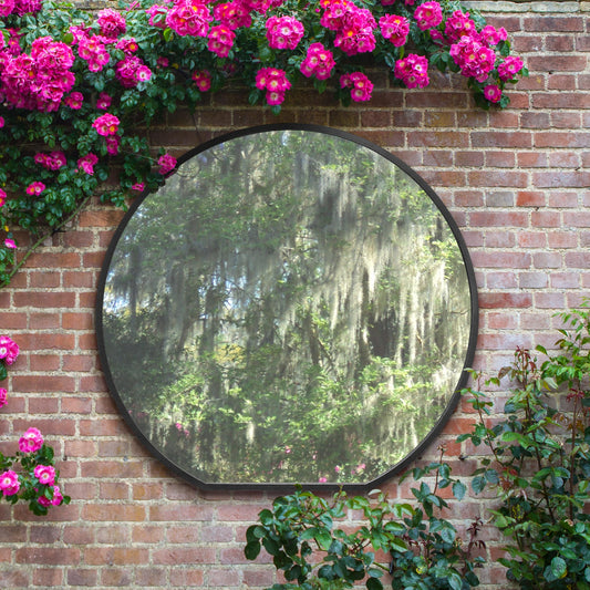 The Alora - Black Framed Flat Bottom Circular Garden Wall Mirror - Perfect for the Mantle! 50 X 47 (126CM X 120CM)