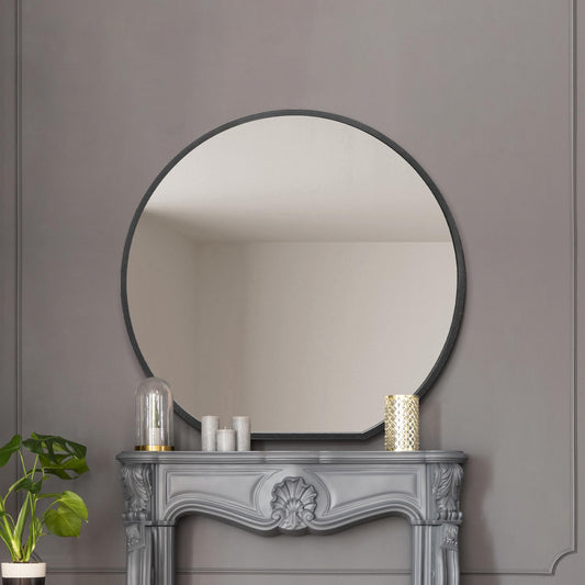 The Alora - Black Framed Flat Bottom Circular Wall Mirror - Perfect for the Mantle! 50 X 47 (126CM X 120CM)
