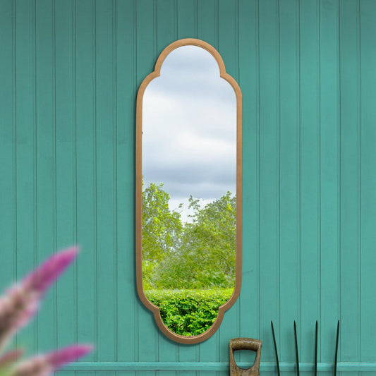 The Belle - New Gold Metal Framed Double Arched Oval Garden Wall Mirror 40 X 14 (102CM X 35.5CM)