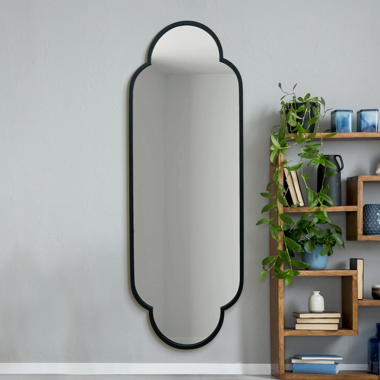 The Belle - New Black Metal Framed Double Arched Oval Wall Mirror 67 X 23 (170CM X 59M)