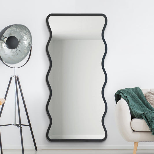 The Hunter - New Black Metal Rectangular Wavy Framed Wall Mirror. Landscape or Portrait 67 X 31 (170CM X 80CM).