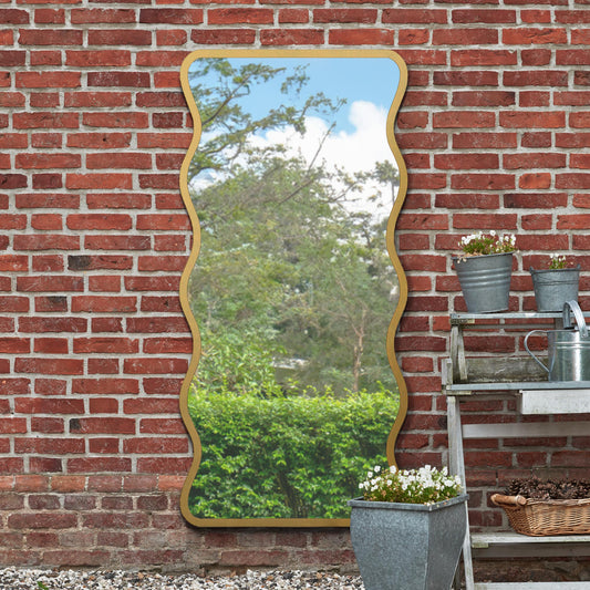 The Hunter - New Gold Metal Rectangular Wavy Framed Garden Wall Mirror. Landscape or Portrait 67 X 31 (170CM X 80CM).