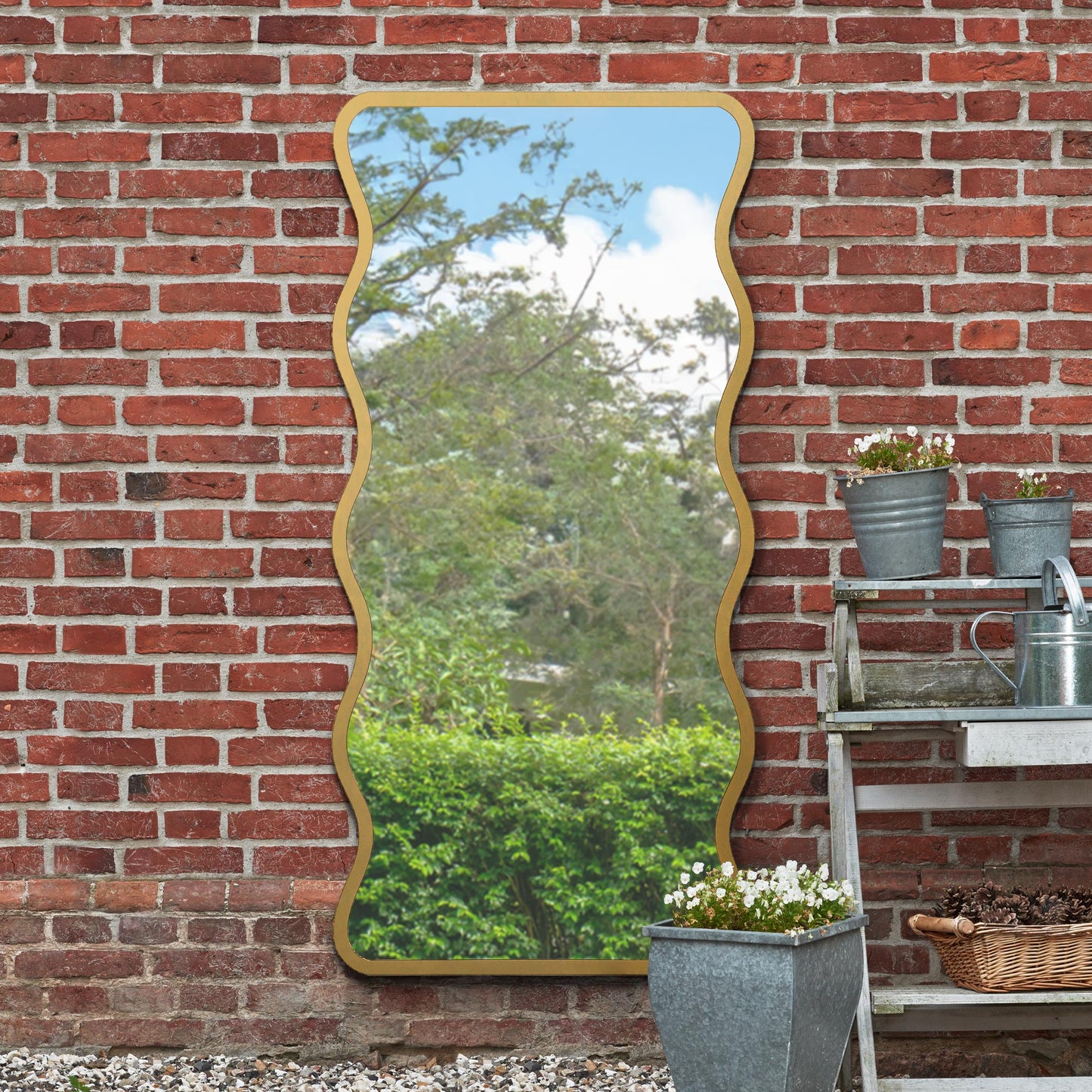 The Hunter - New Gold Metal Rectangular Wavy Framed Wall Mirror. Landscape or Portrait 67 X 31 (170CM X 80CM).