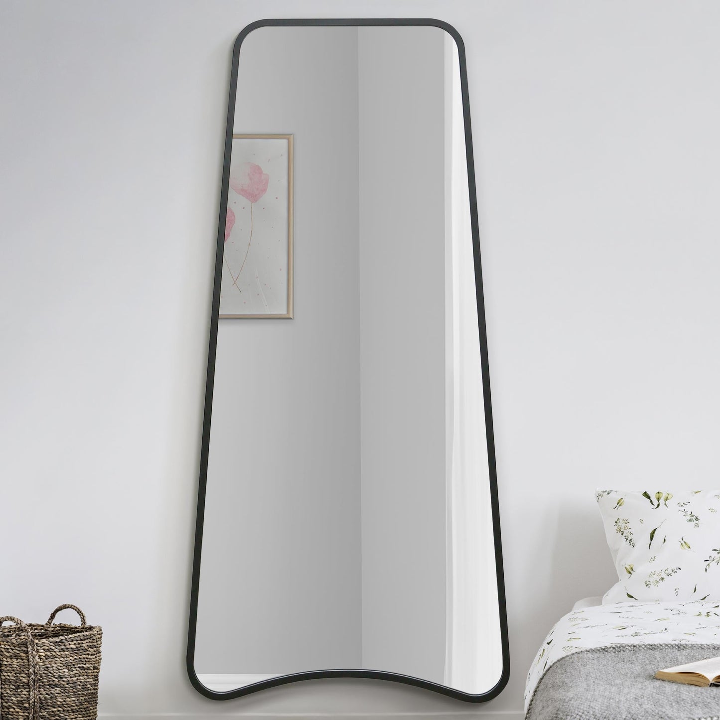 The Soula - New Black Metal Isoscelles Trapezoid Shape Framed Wall Mirror with arched bottom. 71 X 34 (180CM X 85CM).