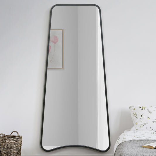 The Soula - New Black Metal Isoscelles Trapezoid Shape Framed Wall Mirror with arched bottom. 71 X 34 (180CM X 85CM).