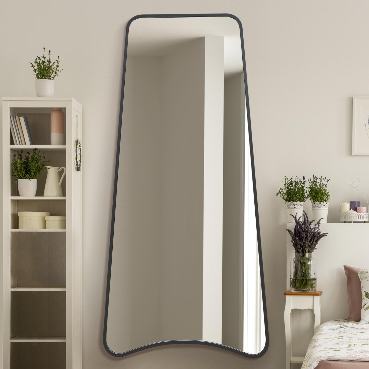 The Soula - New Black Metal Isoscelles Trapezoid Shape Framed Wall Mirror with arched bottom. 79 X 38 (200CM X 95CM).