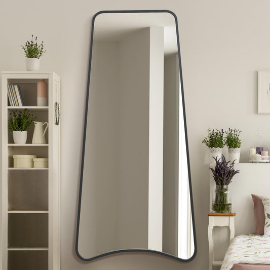 The Soula - New Black Metal Isoscelles Trapezoid Shape Framed Wall Mirror with arched bottom. 79 X 38 (200CM X 95CM).
