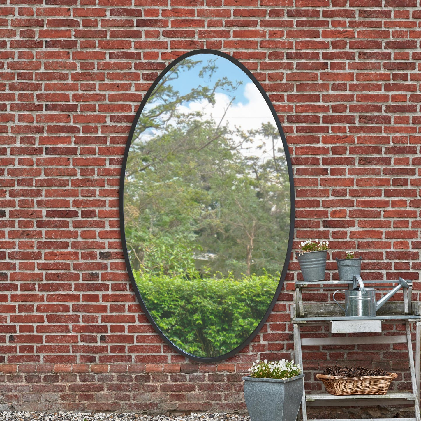 The Avery - New Black Metal Framed Oval Garden Wall Mirror 71 X 39 (180 x 100CM)