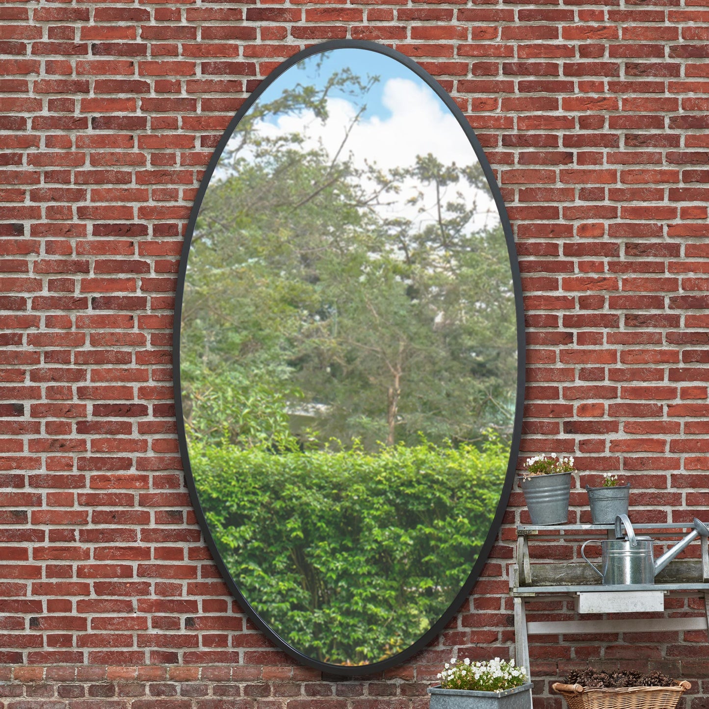 The Avery - New Black Metal Framed Oval Garden Wall Mirror 79 X 44 (200 x 112CM)